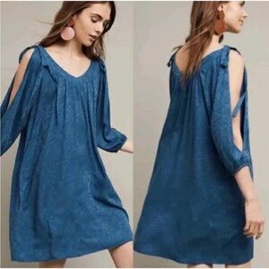 Anthropologie Holding Horses Leyton Blue 3/4 Sleeve Swing Dress